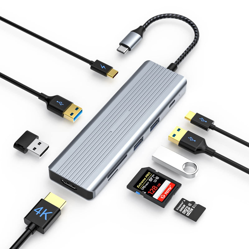 TOTU 9-in-1 USB C Hub with 4K HDMI, USB C to HDMI Adapter, 100W PD Charging, USB 3.0/2.0 Ports, SD/TF Card Reader, Compatible with MacBook Pro/Air, Dell, HP, Lenovo Laptops, Surface Pro