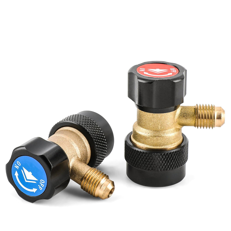 R134a Quick Coupler Adapter, Adjustable 134a Adapters, Quick Connectors for Car AC, HP LP Conversion Fittings for Evacuation Recharging, Built-in 1/4” Flares, Set of 2