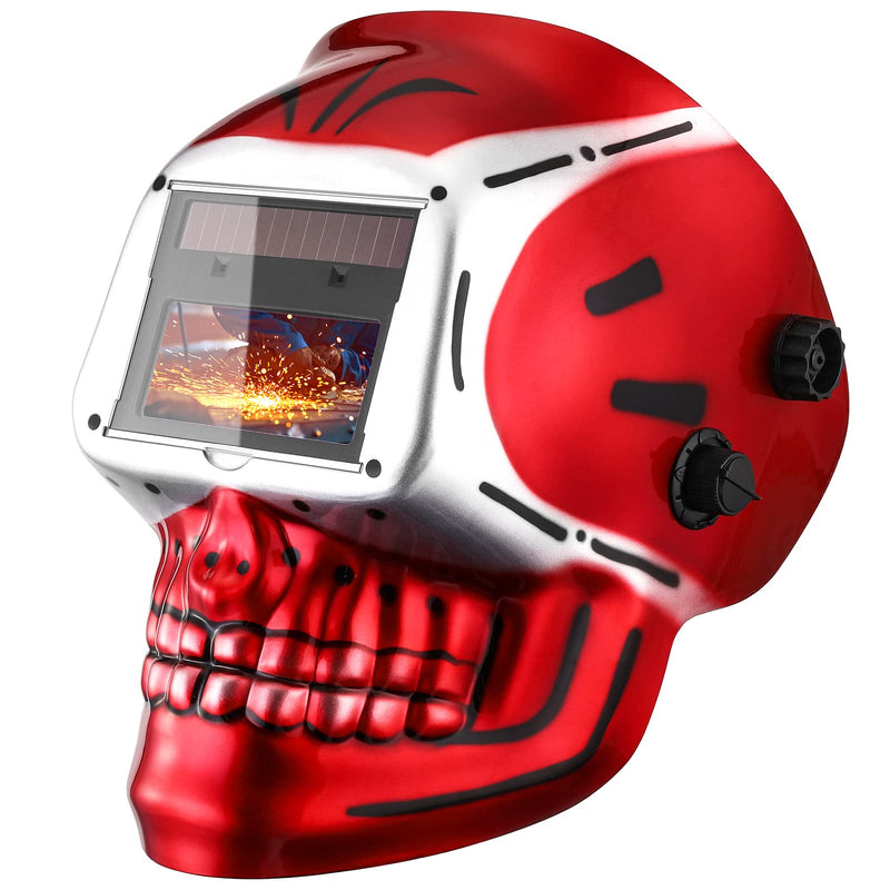 Welding Helmet Auto Darkening: DEKORPO True Color Solar Powered Auto Darkening Welding Welder Mask Hood Helmets MZ801T-Skull Red