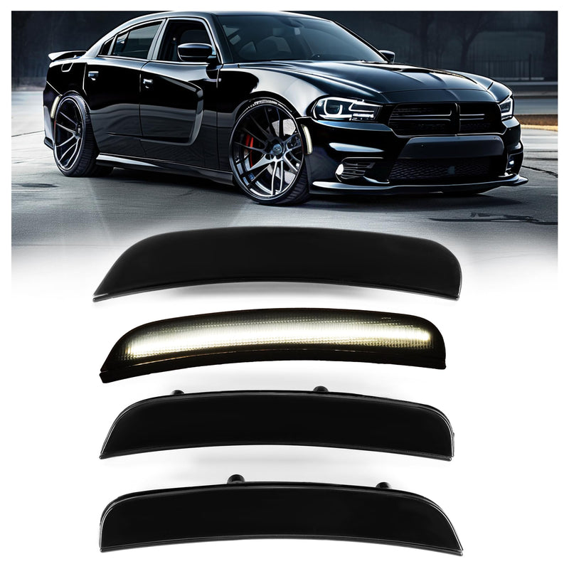 HECASA Side Marker Light LED Compatible with 2015-2024 Dodge Charger Side Marker Lamps Reflectors Front & Rear Smoke Lens White Lights Replacement for 68214404AA 68214405AA 4Pcs 4