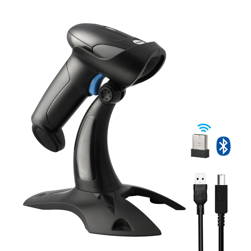 Sumicor Bluetooth Wireless Barcode Scanner with Stand, Handfrees Automatic Scanning & Manual Trigger Hand Barcode Scanner Gun, 1D 2D QR Code DM Scanner Work with Smart Phone, Tablet, PC 2D Bluetooth Wireless