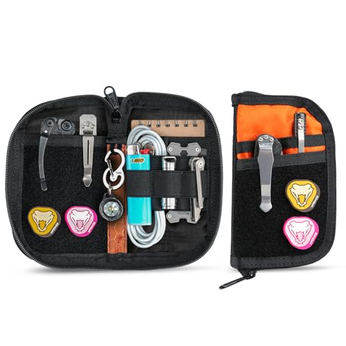 VIPERADE VE22 EDC Pouch Small Pocket Organizer with 9 Compartments, Pocket Tools Pouch with DIY Patches Areas, Compact Multitool Organizer Bag for Men Orange