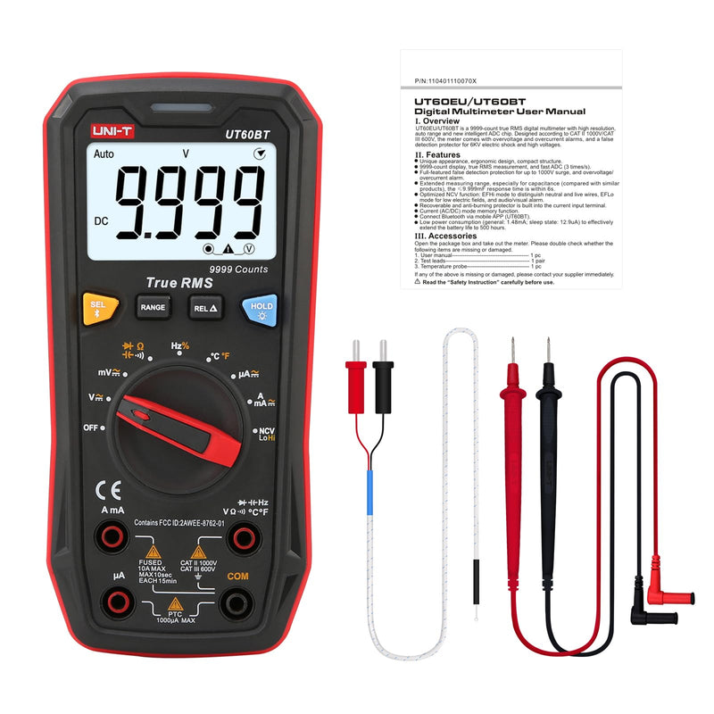 UNI-T Multimeter Tester True RMS UT60BT Temperature Measurement,NCV,Duty Cycle,Diode Test,Digital Voltmeter & Ohm Meter,Smart Multimeter 1000V for Electrical Troubleshooting