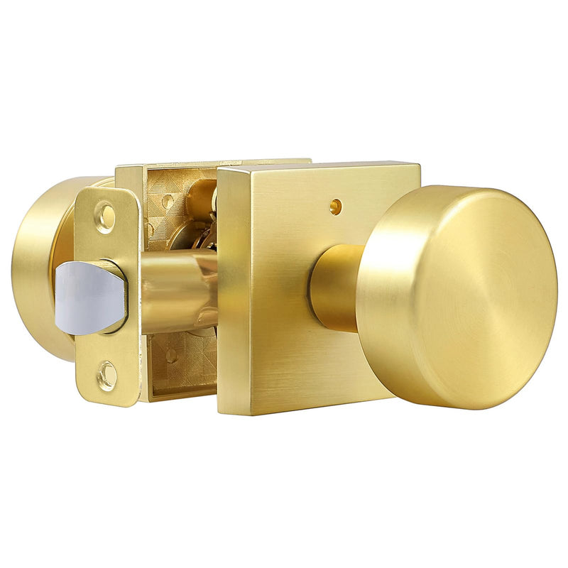 coolnews Gold Door Knobs Interior, Privacy Door Knob with Lock, Heavy Duty Square Modern Door Handle for Bedroom Bathroom, Satin Brass Brushed Gold