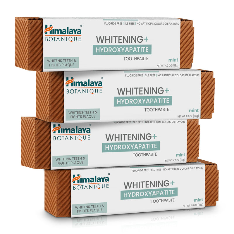 Himalaya Fluoride Free Botanique Whitening Nano Hydroxyapatite Toothpaste, Support Enamel Strength & Integrity, Great for Sensitive Teeth, SLS Free & Vegan, Mint, 4 oz (Pack of 4) 4 Ounce (Pack of 4) Adult Mint