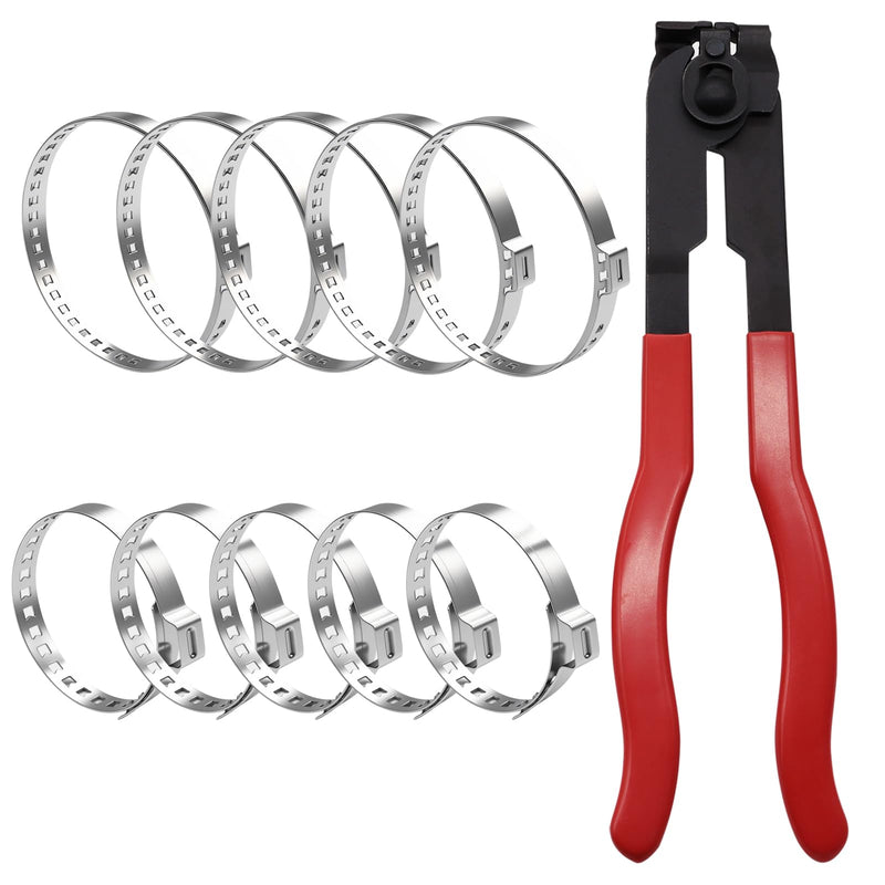 CV Boot Clamp Plier with 10PCS 304 Stainless Steel Crimp Bands, 5PCS Small and 5PCS Large Universal Adjustable Drive Shaft Drive Shaft Joint Boot Crimp Clamps for Most Cars Plier + 10pcs Clamps