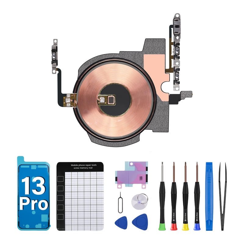 for iPhone 13 PRO NFC Chip Power Volume Button Wireless Charging Charger Panel Coil Replacement OEM On/Off Control Silent Mute Key Assembly Repair Fix Tools Kit A2636 A2638 A2639 A2640 A2483