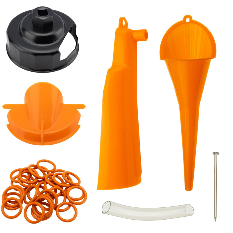 Oil Change Kit Oil Filter Cap Wrench,Crankcase Fill Funnel,Primary Case Oil Funnel,Drip-Free Oil Filter Funnel,30Pcs O-Rings,Compatible with Harley