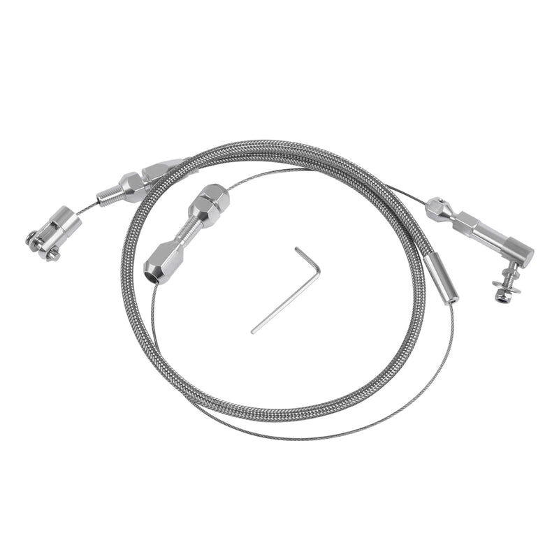 24'' Throttle Cable Stainless Steel Braided Covering Locking Kit With Aluminum Fitting & Ferrule, 24 INCH Adjustable Automotive Replacement Accelerator Cables (MY017-24IN)