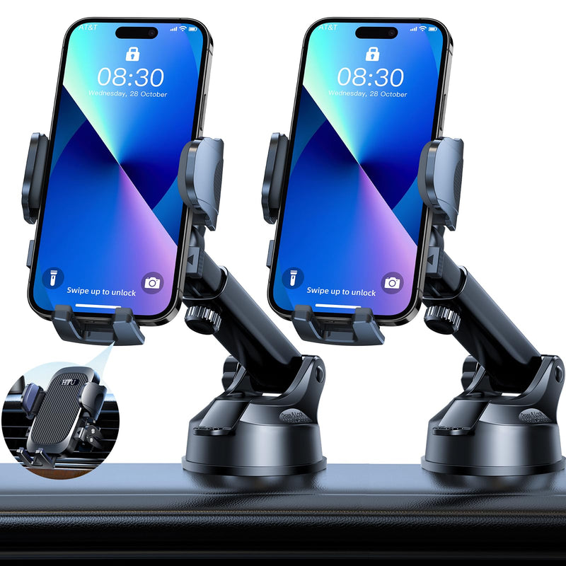 2025 Ultimate Car Phone Holder【80+LBS Strongest Suction & Military-Grade】 Universal Cell Phone Holder Truck Car Mount for Dashboard Windshield Air Vent for iPhone 16 Pro Max 15 Samsung 2pcs,Black Black