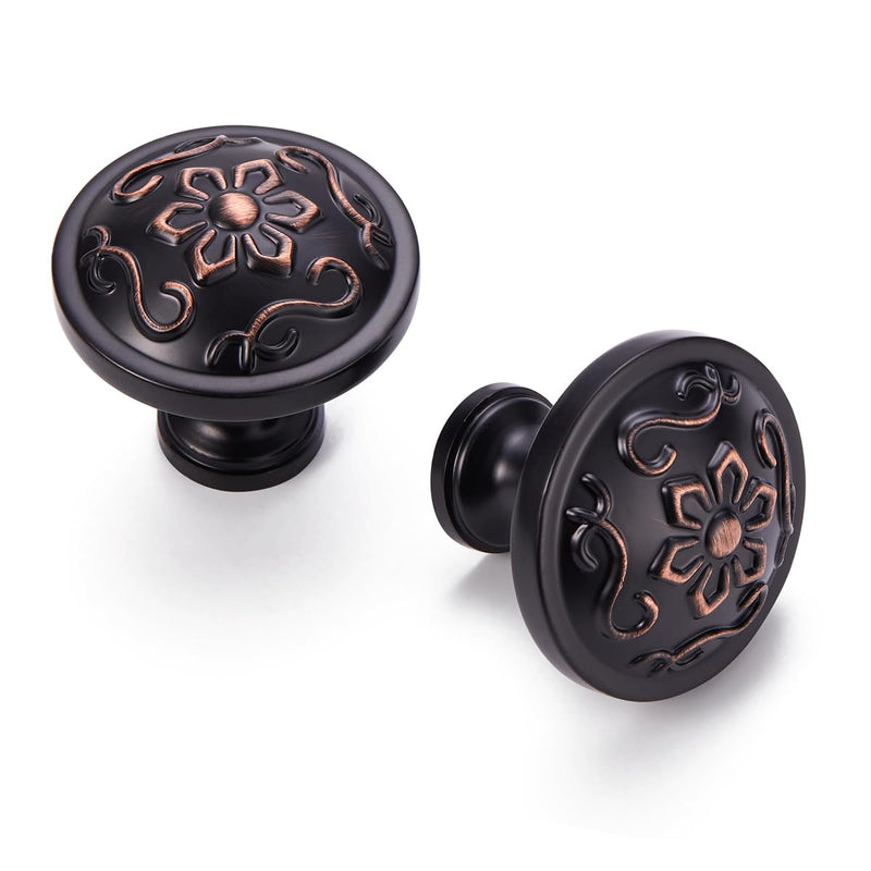 10 Pack 1.26 Inch Oil Rubbed Bronze Round Cabinet Knobs | Vintage Floral Design, Solid Zinc Alloy, Rust Resistant, Easy Install for Kitchen Bathroom Dresser Oil Rubbed Bronze Knobs 10