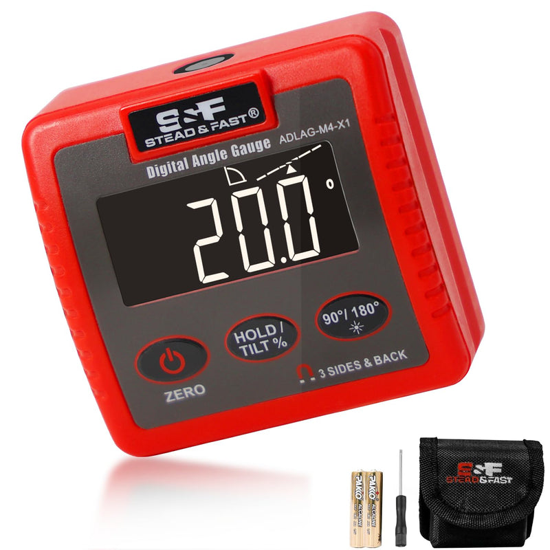 S&F STEAD & FAST Digital Angle Finder Magnetic with Extra Large LCD Display | 4-Sided Strong Magnet, V-GROOVE, Adjustable auto power-off, Auto‑invert display, Laser, Case, for Table Saw & Electrical Work