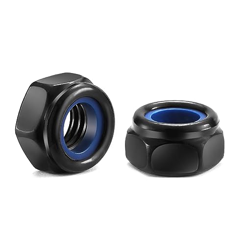 M8 x 1.25mm Nylon Insert Hex Lock Nuts 100Pcs 304 Stainless Steel Locknuts, Hex Drive, Black Oxide by SG TZH M8 100