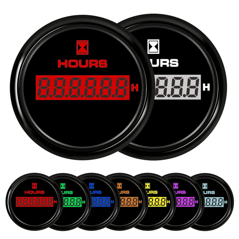 52mm(2") Hour Meter Hour Gauge Timer Gauge 7 Color Backlight for Marine Boat Car Motorcycle 9-32V Waterproof IP68 Black