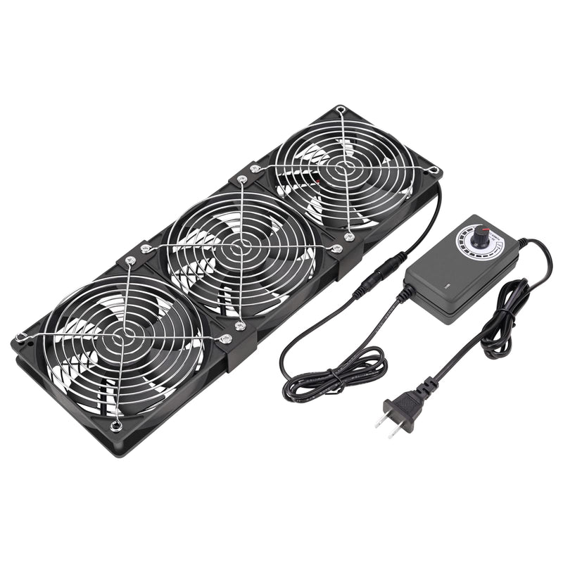 3X 120mm 12V Computer Fan with DC to AC 110V - 240V Speed Controller, Cooling for Window Cabinet Chassis Machine Server Workstation Refrigerator, Greenhouse