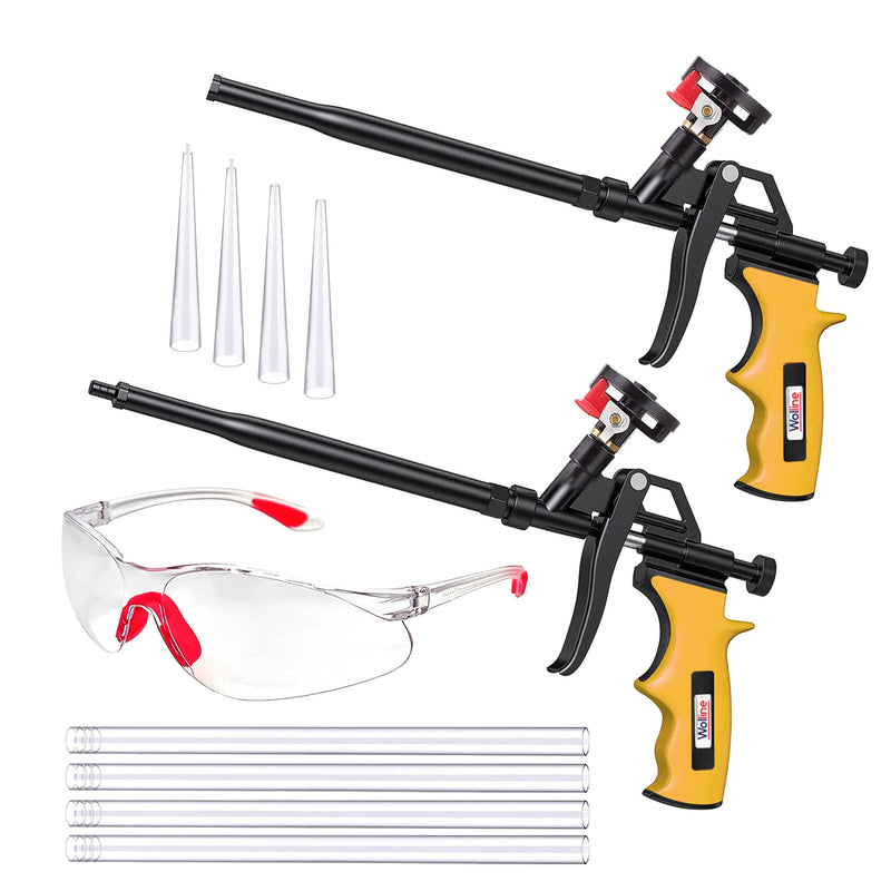 Professional Spray Foam Insulation Gun (2 Foam Gun + 8 Nozzle), Teflon-Coated Expanding Foam Gun, Foam Dispensing Gun, for Caulking, Insulating Foam Applicator Yellow - 2 Pack