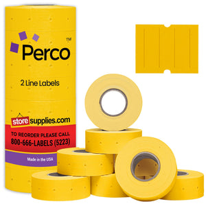 Perco 2 Line Yellow Labels - 8 Rolls, 1 Sleeve, 6,000 Blank Price and Date Gun Labels for Perco 2 Line Price and Date Guns - Made in USA