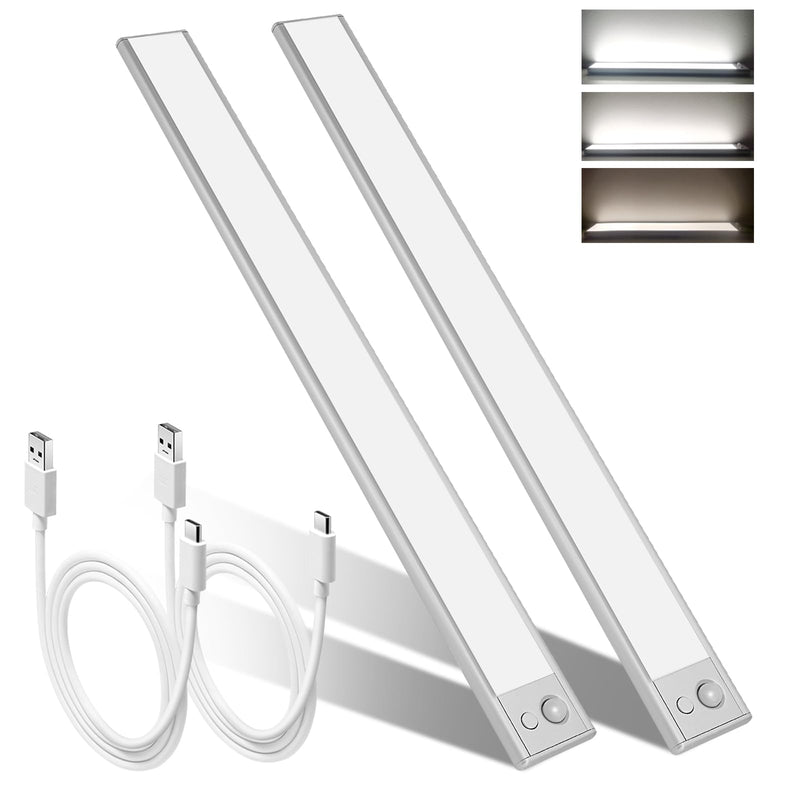 15.7 Inch 148 LED Under Cabinet Lighting,3 Color Temperatures Dimmable Closet Lights Motion Sensored,3000mAh Battery Closet Lights,Lights for Under Cabinets in Kitchen,Wardrobe,Stairs 15.7 Inch 3000mAh 2 Pack