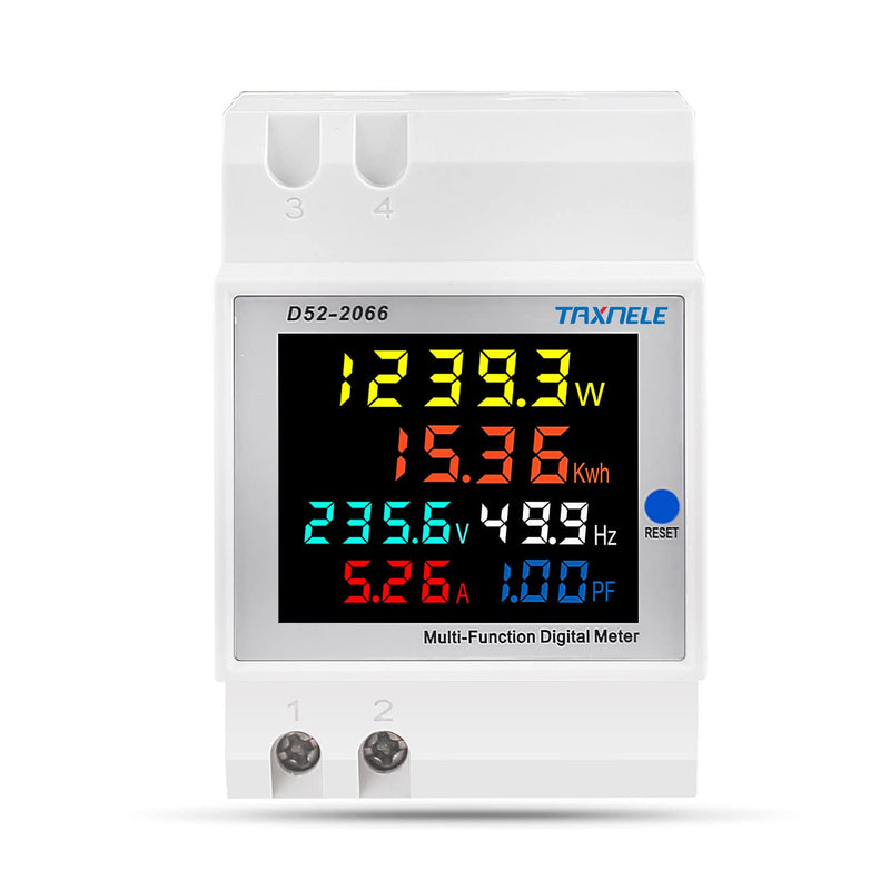 Single Phase Energy Meter Tester Din Rail Electricity Usage Monitor 6 in 1 Multimeter AC 40-300V 100A Voltage Current Voltmeter Ammeter Watt Kwh Frequency Power Meter 110V (Built-in CT)