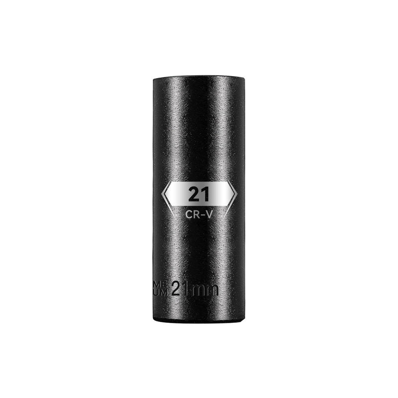 BLACKROBOT 1/2 Inch Drive 6-Point Deep Socket, 21mm Deep Impact Socket, CR-V Steel