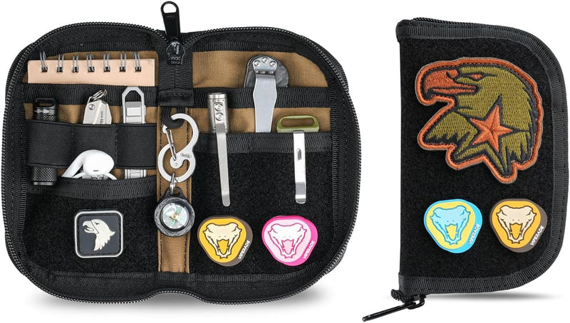 VIPERADE VE20 EDC Pouch Small Pocket Organizer with 8 Compartments, Pocket Tools Pouch with Patches Display Panel, Mini Organizer Bag for Men Black Camo