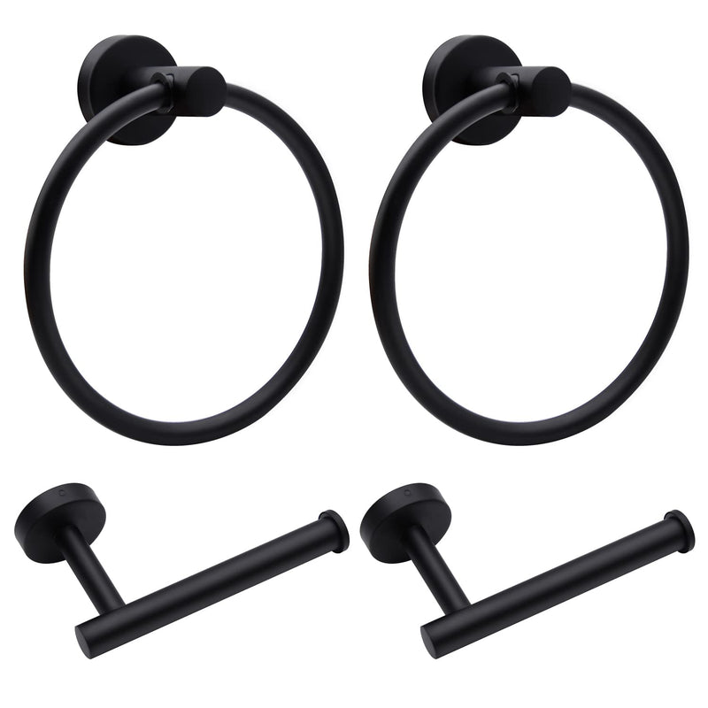 4pcs Matte Black Toilet Paper Holder and Towel Ring Set, Stainless Steel Hand Towel Holder and Towel Hanger with Hardware Pack 4pcs Matte Black