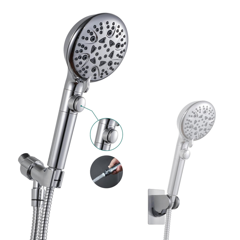 GwernKB Handheld Shower Head with On Off Switch 8-Mode High Pressure Showerhead with 79 Inches Extra-long Stainless Steel Hose and Bracket PLUS Extra Low-Reach Adhesive Wall Mount for Kids,Silver… Silver