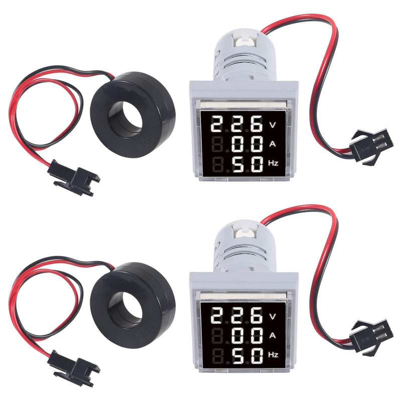 2PCS 3 in 1 22mm LED Digital Voltmeter Ammeter AC 60-500V 0-100A 20-75Hz AC Current Frequency Meter Indicator Digital Voltage Amp Tester with CT (White) White