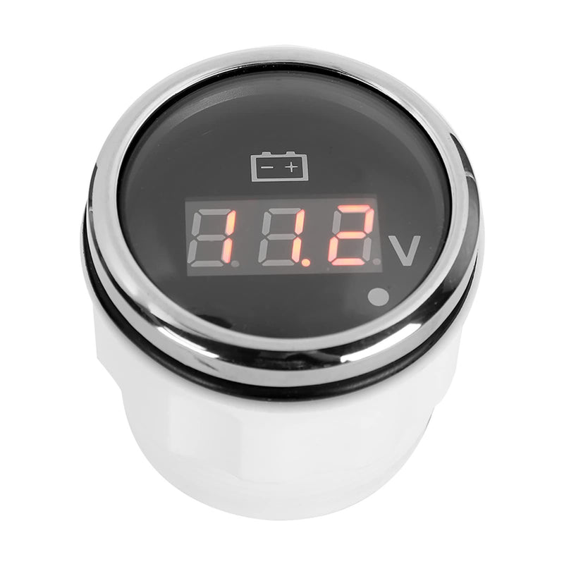 Marine LED Voltmeter, 2in 316 Stainless Steel Battery Voltage Gauge LED Digital Display IP67 Smart Alarm Universal for Car Boat Auto, Red Alarm Light Flashes (Black) Black