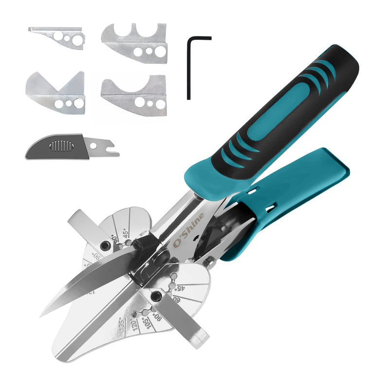 O’Shine Ratchet Miter Shears Expert for Angular Cutting Molding Crafting Wood, Quarter Round Cutting Tool, 45-135 Degree Multi Angle PVC Miter Shear Trim Cutter Hand Tool, w/Extra Four Anvils & Blade American