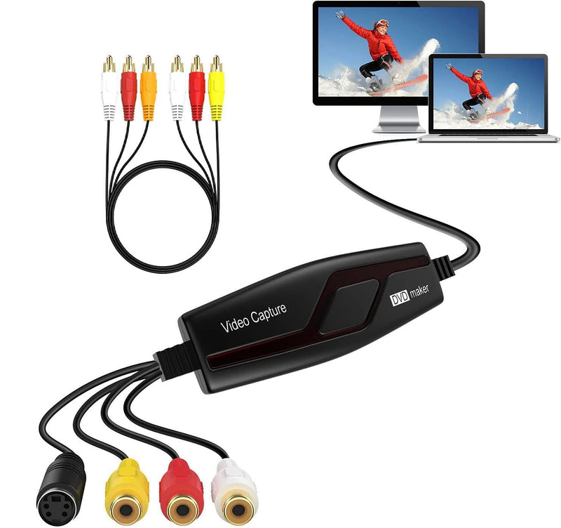 VHS to Digital Converter,Video Capture Card Device,VHS VCR Hi8 Mini DV to Mac Digital Converter,RCA to USB Video Converter for PC TV Tape Player Camcorder,MAC Windows Vista Compatible VHS to Digital Converter