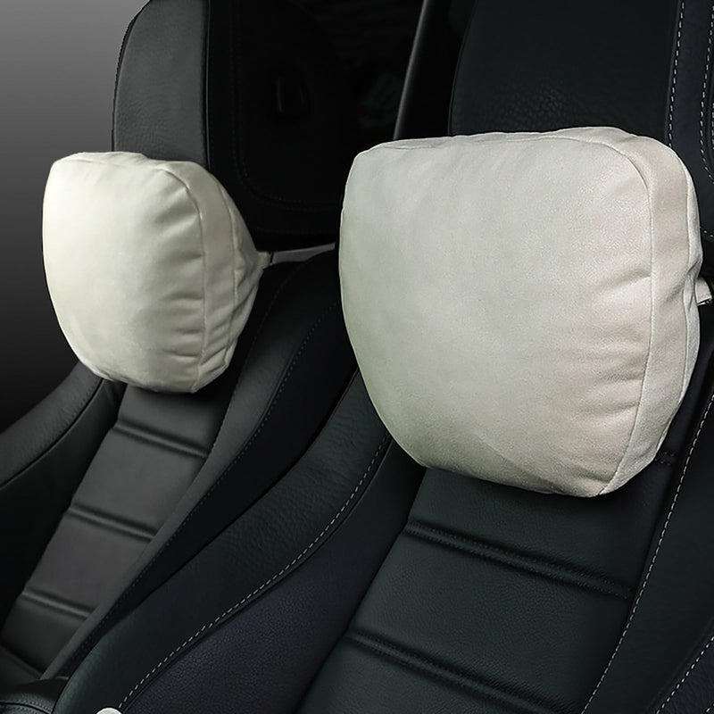 2pcs Car Neck Pillow for headrests,Support Drive Seats Head Cushion Pillows,Superfiber Suede,Plant-Based Polyester,Thickness & Height Adjustable,11.8x7.5,Inner Liner fillable(Off-White) Off-white Car Neck Pillow (2 Pack)