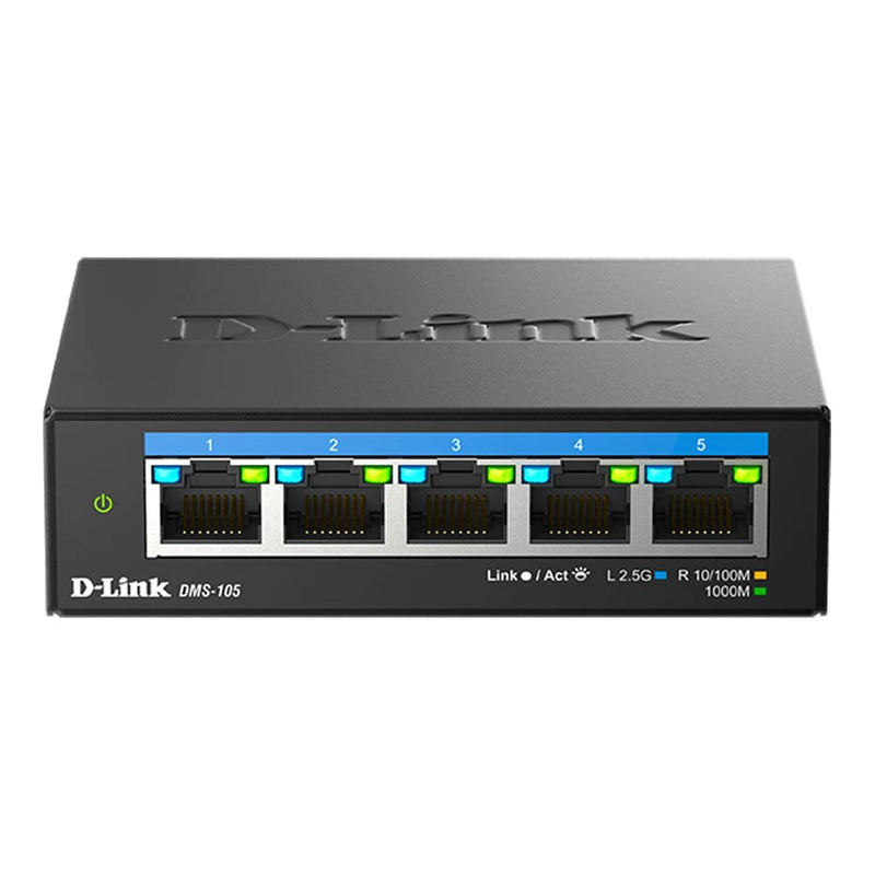D-Link 5-Port 2.5GB Unmanaged Gaming Switch with 5 x 2.5G - Multi-Gig, Network, Fanless, Plug & Play (DMS-105),Black 5 x 2.5G Port Multi-Gig Switch