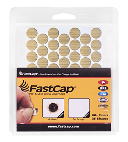 FastCap - Screw Hole Covers, 9/16" (14mm) Stickers - Professional Woodworking & Cabinetry - One Sheet (53-Caps) - Woodgrain PVC, Color - Clear Maple