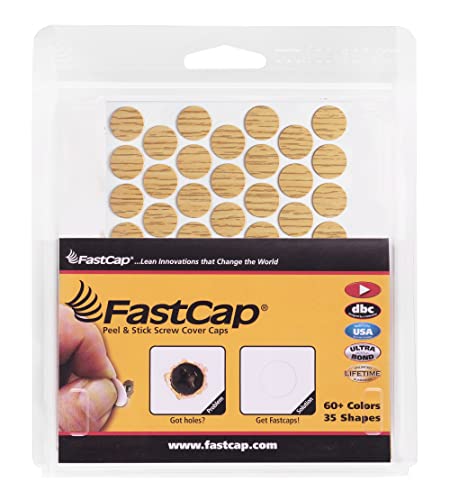 FastCap - Screw Hole Covers, 9/16" (14mm) Stickers - Professional Woodworking, Furniture, Cabinetry Projects. 5 - Sheets (265-Caps) - Woodgrain PVC, Color - Golden Oak
