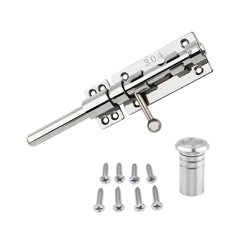 Slide Bolt Gate Latch Thickened 304 Stainless Steel Latches Heavy Duty Safety Barrel Bolt Door Lock with Padlock Hole and Dust Canister for Wooden Fence, Yard Door, Barn Door, Shed Door Silver 8in