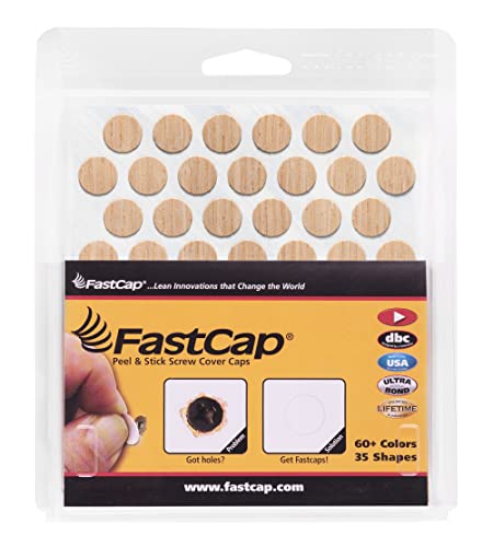 FastCap - Screw Hole Covers, 9/16'' (14mm) Round Stickers Ideal for Professional Woodworking, Furniture Cabinetry Projects Five Sheets of 260 Caps Unfinished Real Wood, Color- Red Oak (FC-9/16-74945)