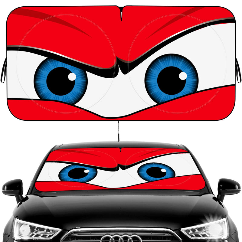Car Windshield Sun Shade, Funny Car Eyes Sun Visor Wear-Resistant Black Tape, Foldable 63.7" L x 32" W Large angry eyes-red