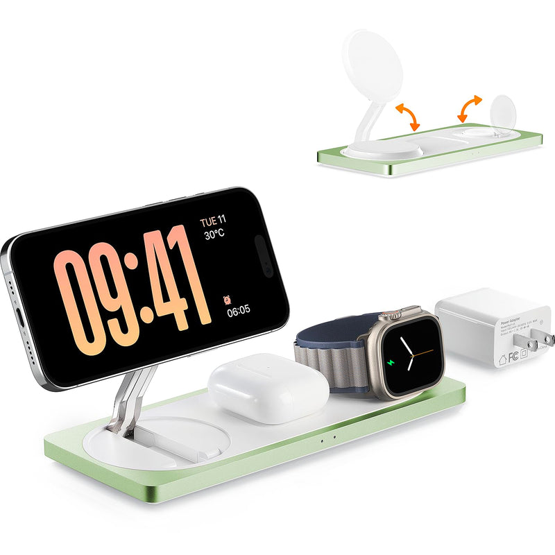 3 in 1 Charging Station for Apple Devices: Used for iPhone and Watch Charging Station with Magsafe Charger Stand, Wireless Charger for iPhone 16/15/14/13/12, Apple Watch 1-9/Ultra, AirPods 3 Pro Sprout Green