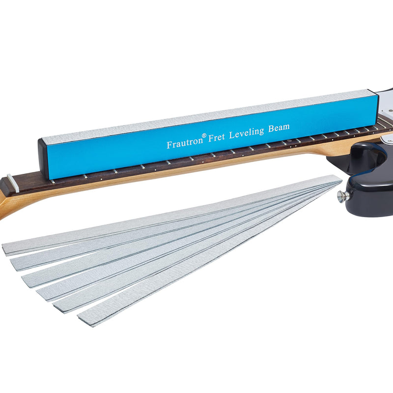 16" Fret Leveling Beam, Aluminum Guitar Fret Leveler Sanding Block File Bar, Pro Luthier Fretboard Leveling Repair Tool with 12PCS 120/240/400/600/1000 Grit Replacement Sandpaper Strip Fret Leveler-16"x1.5"x1"