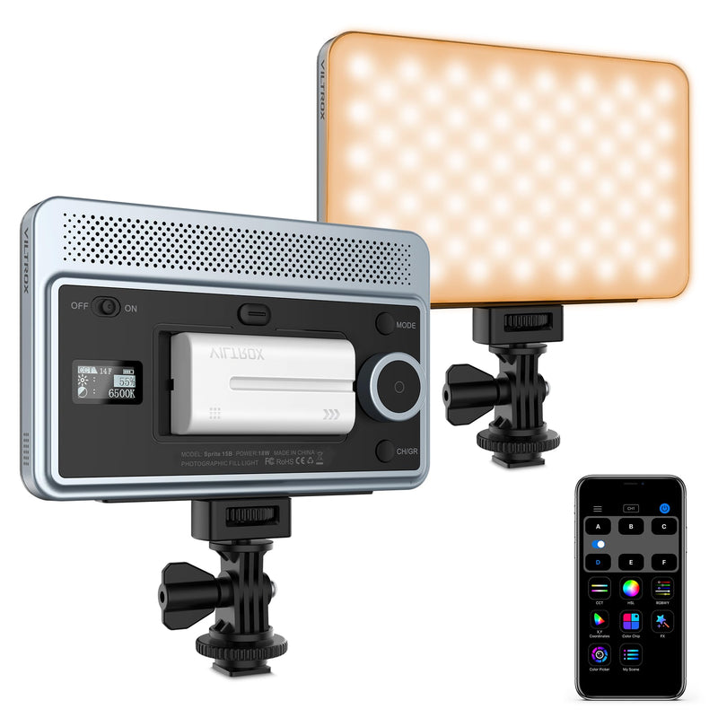 VILTROX 18W LED Video Light on Camera Light with App Control 2800K-6800K CRI95+ 198 LED Beads Cold Shoe Portable Photography Photo Lighting Panel Video Light with NP-F550 Rechargeable Battery