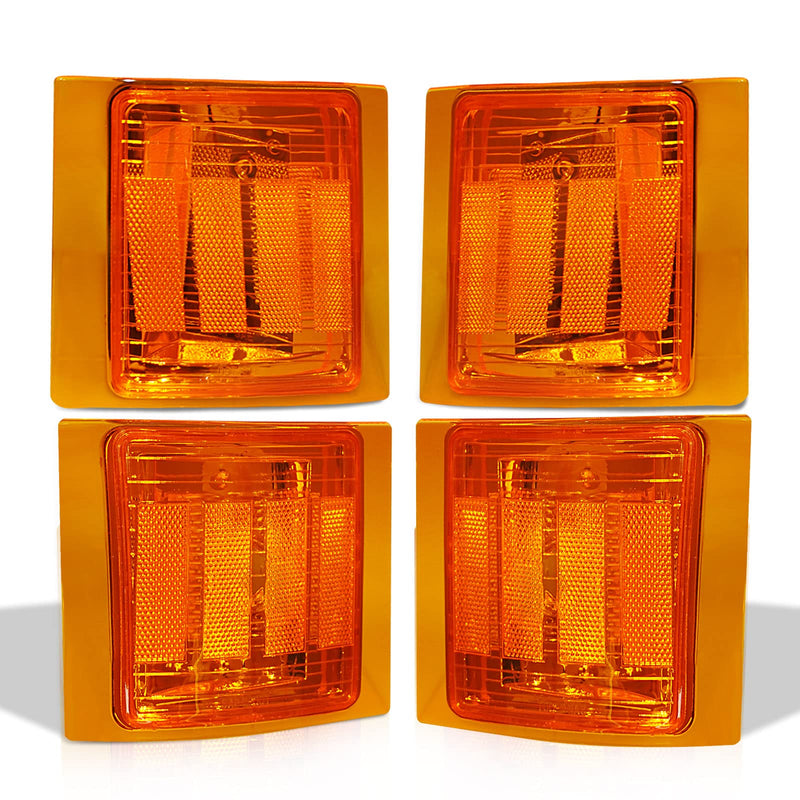  [AUSTRALIA] - Bestview Front Turn Signal Corner Light Replacement,Upper & Lower Side Marker Reflector Lamp Chrome Housing Amber Lens for Chevy C/K C10 1500 2500 3500/Chevy Silverado Tahoe 1994-1998 Pickup TrucK Amber housing