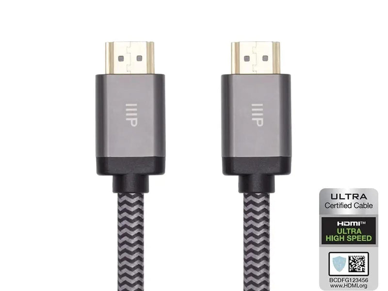 Monoprice 8K Certified Ultra High Speed HDMI 2.1 Cable - Braided, 8K@60Hz, 48Gbps, CL2 Rated, 24AWG, 20 Feet, Black