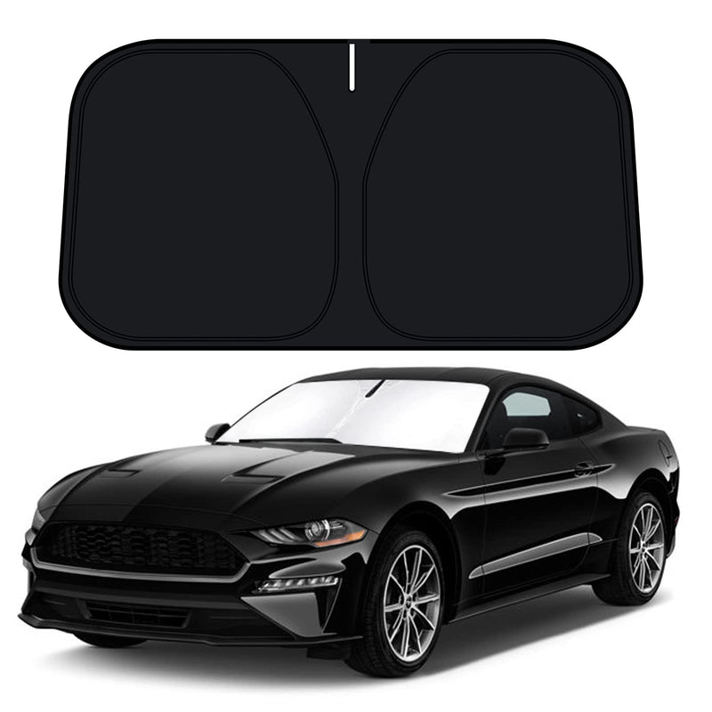 D-Lumina Windshield Sun Shade for 2015-2025 Fo-rd Mustang Accessories (NOT for Fo-rd Mustang Mach-E), Front Window Sunshade Sun Visor Protector Block UV Rays Heat, Foldable 2 Layers 210T Material Silver & Black-Fit 2015-2025 Ford Mustang