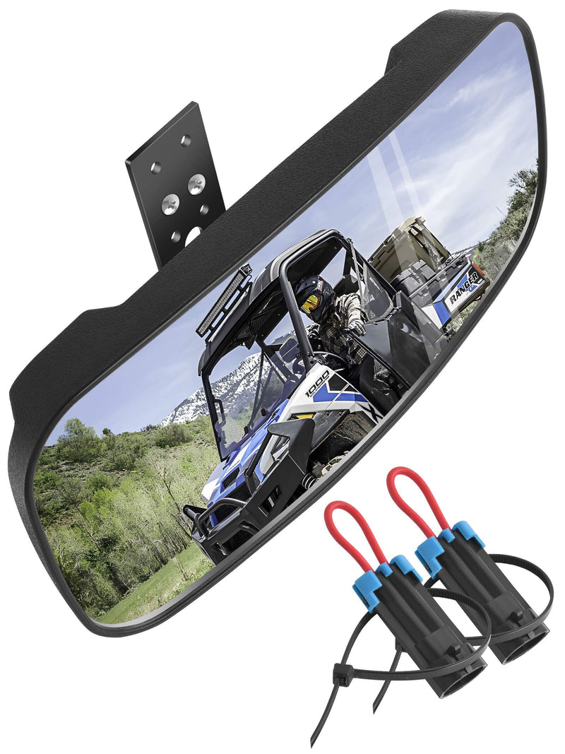 Polaris Ranger Rear View Mirror, HD Center Rear View Mirror for Polaris Ranger 500 570 900 XP 1000XP Crew 2017-2023 on the Factory Drop Down Mounting Tab (with 2pcs of Belt Bypass)