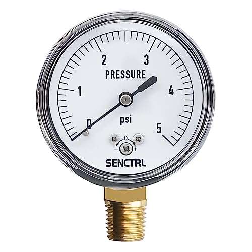 SENCTRL 0-5 Psi Low Pressure Gauge, 1/4" NPT Lower Mount 0-138.5inH2O