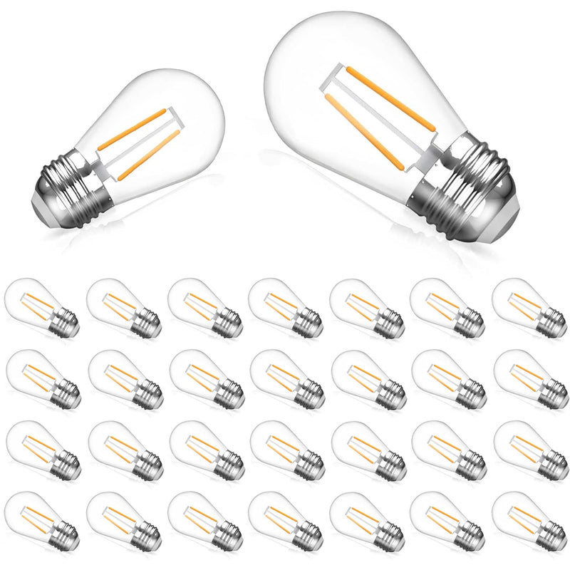 Replacement Bulbs for String Lights, 2W S14 Shatterproof Outdoor LED Light Bulbs, 2700K Soft White, E26 Base, AC120V, Not Dimmable, 30 Pack 2w-2700k Soft White 30 Count (Pack of 1)