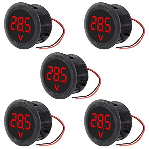 5PCS DC 4-100V LED Digital Display Circular Two-Wire Voltmeter DC Digital Voltmeter Head Display Reverse Connection Protection Red