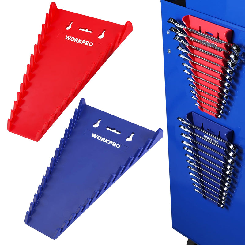 WORKPRO 2-Pack Magnetic Wrench Organizer, 12-Piece Wrench Holder Set for Tool Box Drawer Chest, Premium Quality Wrench Rack Tool Trays SAE 1/4" - 15/16" and Metric 6 mm-24 mm Magnetic wrench organizer(2PC)