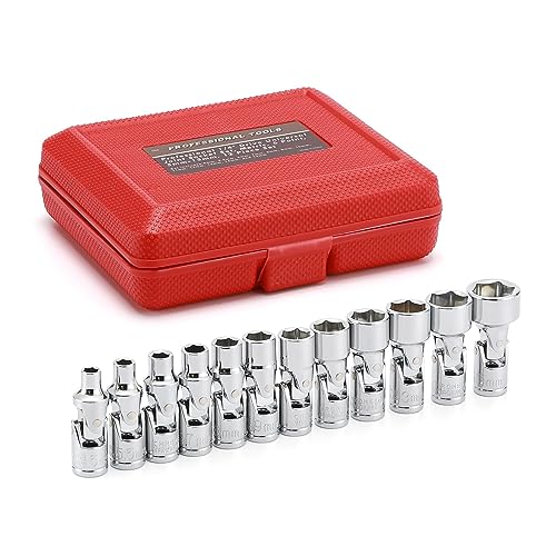 EMENTOL 12PCS 1/4" Drive Universal Joint Socket Set, 6 Point, Metric Universal Flex Socket Set, CR-V, Swivel Head, 5mm - 15mm